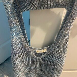 Free People Heathered Blue Gray V-Neck Knit Tank